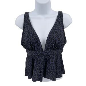 Kona Sol Animal Print Swimsuit Top WMNS M Navy/Black Plunge Padded Beach Pool